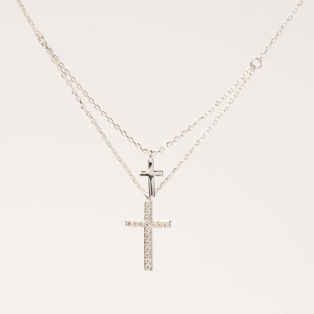 Design Collection Silver-Tone CZ Pave Cross Duo Pendant