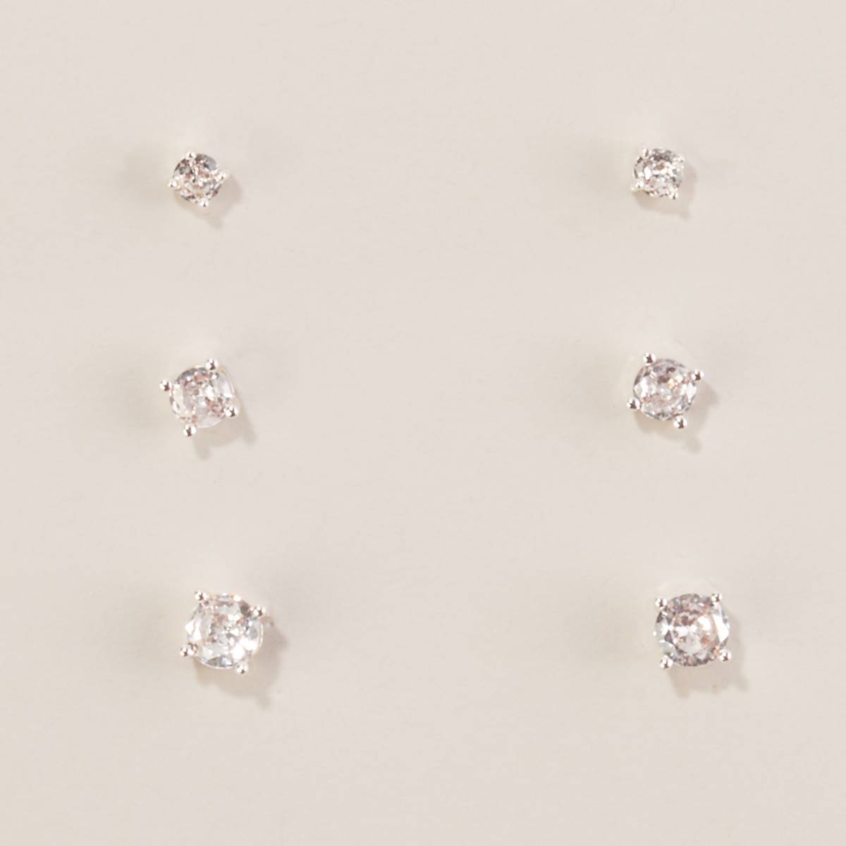 Design Collection Silver-Tone CZ 3pr. Round Stone Stud Earrings