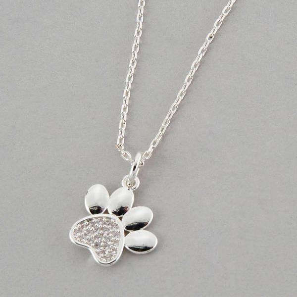 Design Collection Silver-Tone Pave Dog Paw Drop Pendant Necklace