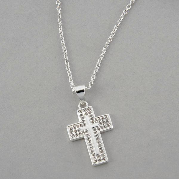 Design Collection CZ Crystal Pave Cross Pendant Collar Necklace