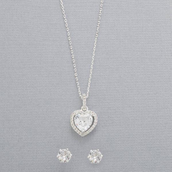 Design Collection Heart Necklace & Clear CZ Stud Earrings