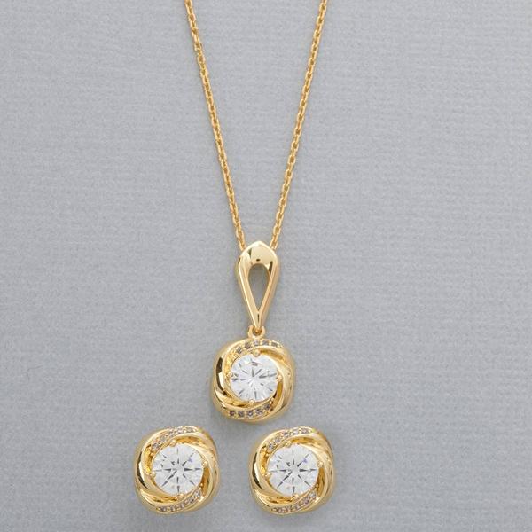 Design Collection Gold Love Knot Pave Necklace & Earring Set