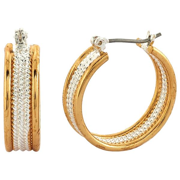 Design Collection Gold Two-Tone Twisted Rope Hoop Earrings