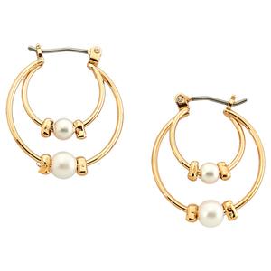 Gold-Plated Pearl Double Hoop Earrings