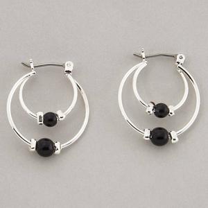 Design Collection Silver-Plated Jet Double Hoop Earrings