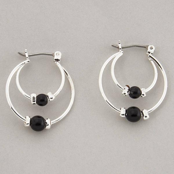 Design Collection Silver-Plated Jet Double Hoop Earrings