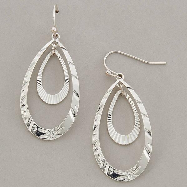 Design Collection Silver-Plated Double Oval Drop Earrings