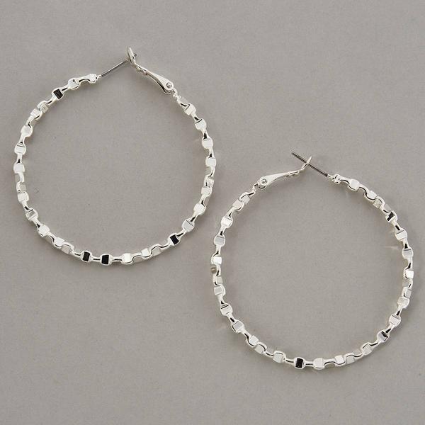 Design Collection Silver-Plated Textured Hoop Earrings