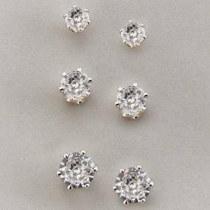 Design Collection Silver-Plated CZ Stud Earrings Trio