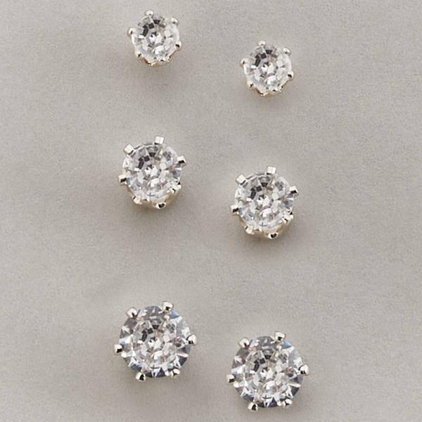 Design Collection Silver-Plated CZ Stud Earrings Trio