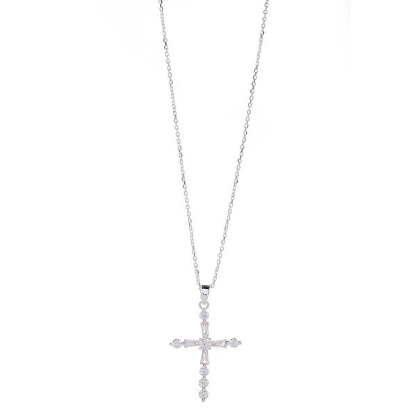 Design Collection Silver-Tone Cross Pendant Necklace alternate view
