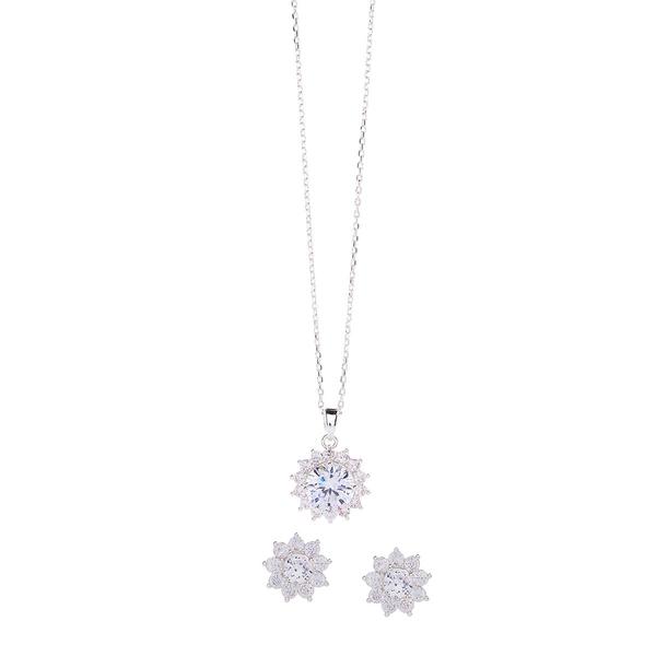 Design Collection Silver-Tone Halo Pendant Necklace & Earring Set alternate view