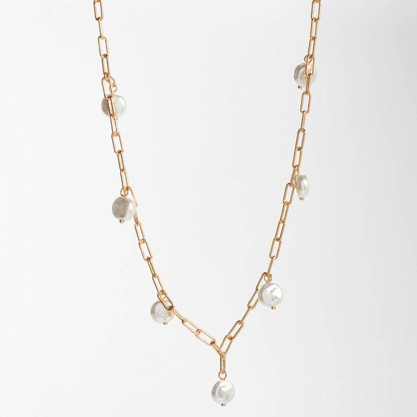Design Collection Gold-Tone Glass/Pearl Chain Necklace