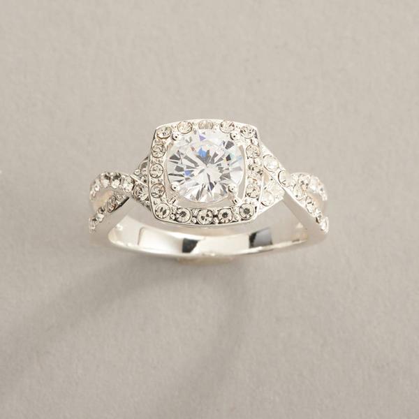 Ashley Cooper(tm) Silver Round Stone Halo Pave Statement Ring