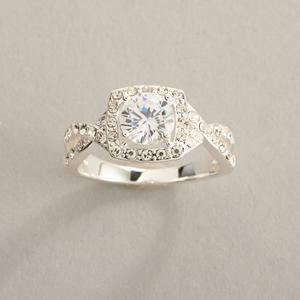 Ashley Cooper(tm) Silver Round Stone Halo Pave Statement Ring