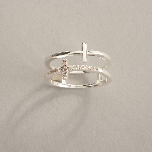 Ashley Cooper(tm) Silver Double Cross Pave Ring
