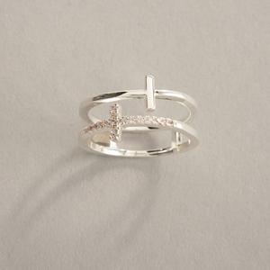 Ashley Cooper(tm) Silver Double Cross Pave Ring