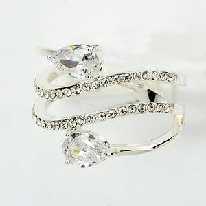 Ashley Cooper(tm) Silver Statement Ring with Pear Shape Clear Stones
