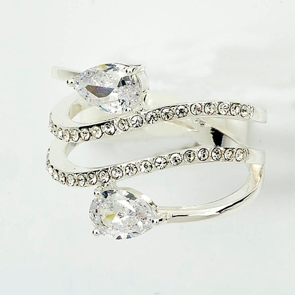 Ashley Cooper(tm) Silver Statement Ring with Pear Shape Clear Stones