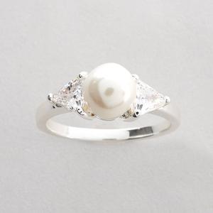 Ashley Cooper(tm) Silver-Tone Pearl Ring w/ CZ Stones