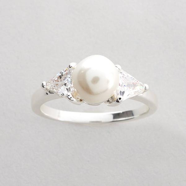 Ashley Cooper(tm) Silver-Tone Pearl Ring w/ CZ Stones