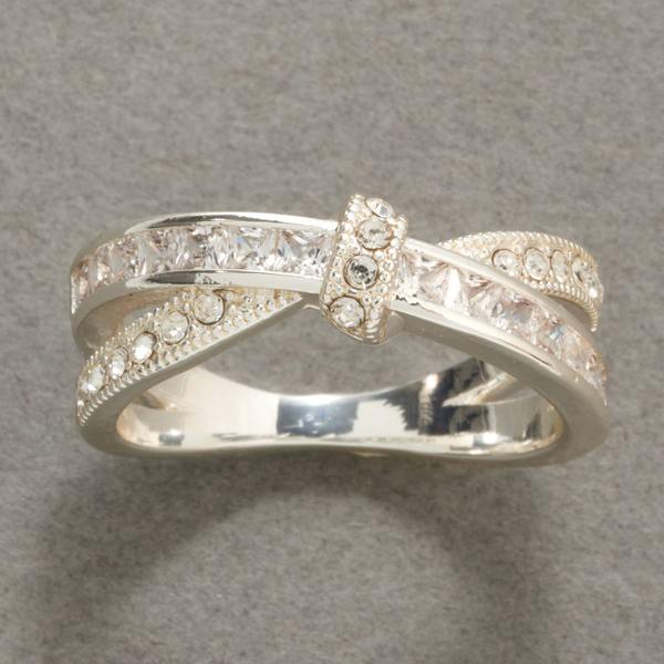 Ashley Cooper(tm) Silver Open X Knot Ring with Clear Stones Ring