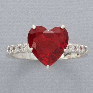 Ashley Cooper(tm) Red CZ Heart Silver Ring with Pave Stones