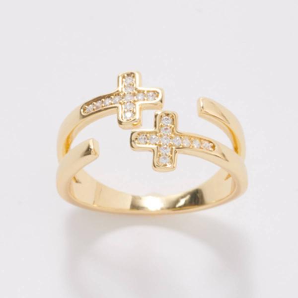 Ashley Cooper(tm) Gold Double Cross Ring with CZ Pave Stones