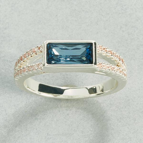 Ashley Cooper(tm) Silver-Tone East/West Ring with Blue Crystal Stone