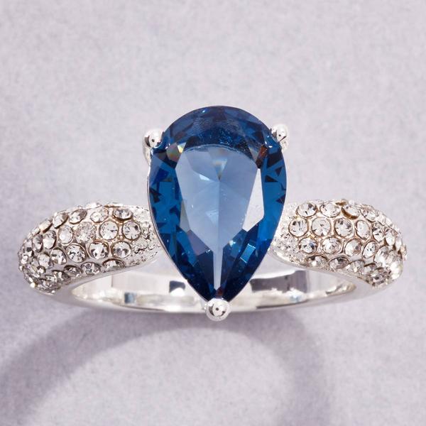 Ashley Cooper(tm) Silver-Tone Pear-Shaped Blue Stone Statement Ring