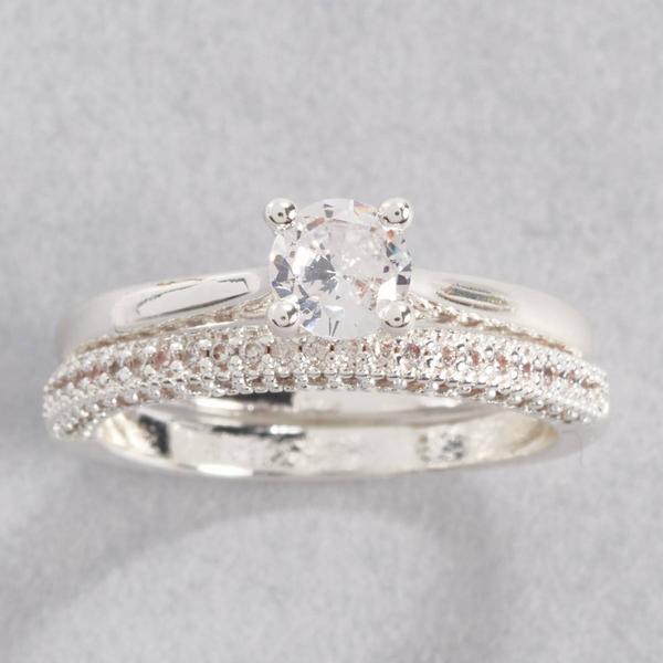 Ashley Cooper(tm) Silver-Tone Round Clear Stone & Pave Band Ring