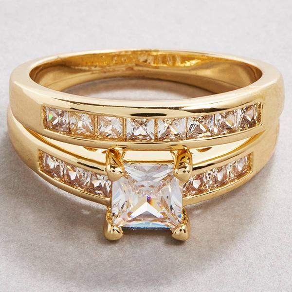Ashley Cooper(tm) Gold-Tone Princess Cut CZ Pave Band Bridal Set