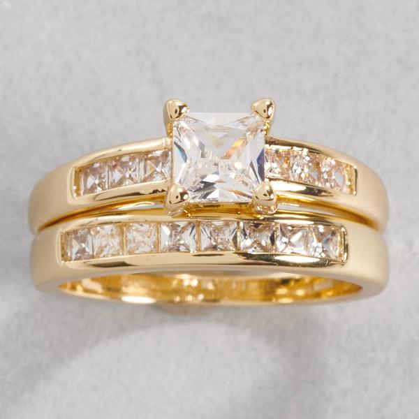 Ashley Cooper(tm) Gold-Tone Princess Cut Clear Stone Pave Ring