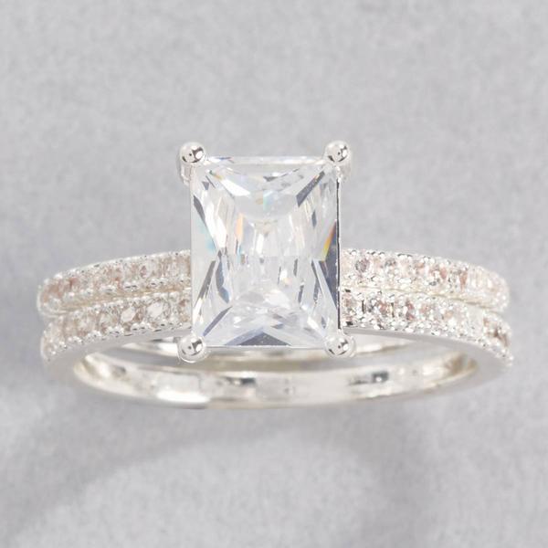 Ashley Cooper(tm) Silver-Tone Emerald Cut Stone & Pave Ring