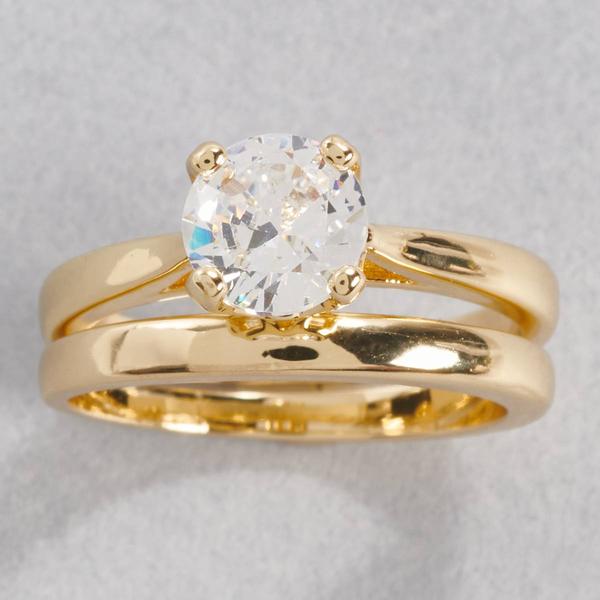 Ashley Cooper(tm) Gold-Tone CZ Solitaire Clear Stone Ring
