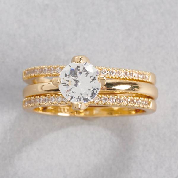 Ashley Cooper(tm) Gold-Tone Double Pave Band Clear Stone Ring