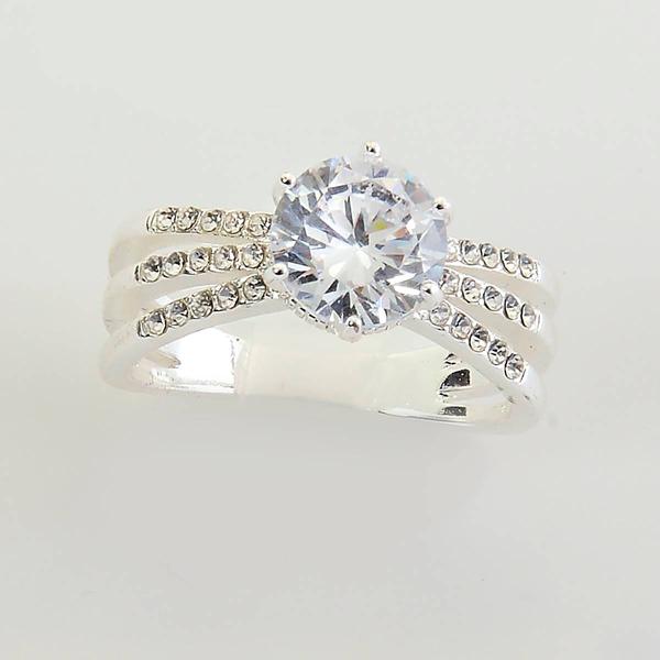 Ashley Cooper(tm) Silver Ring with Clear Round Stone and Pave