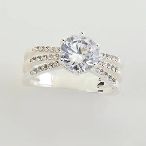Ashley Cooper(tm) Silver Ring with Clear Round Stone and Pave