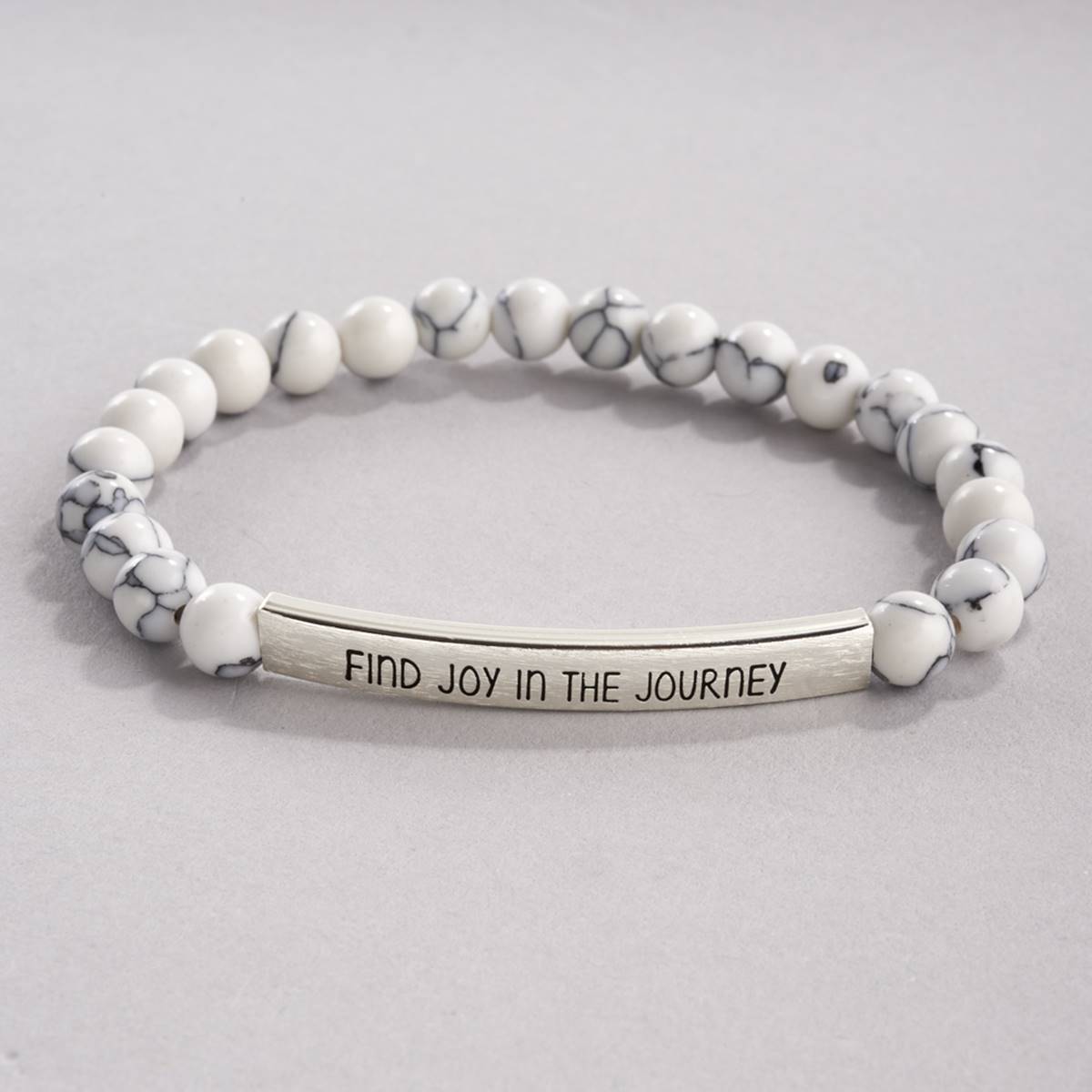 Inspirational Genuine Stone Find Joy White Howlite Bracelet