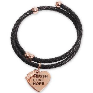 Beautiful Blessings Rose Gold Heart Charm Leather Coil Bracelet