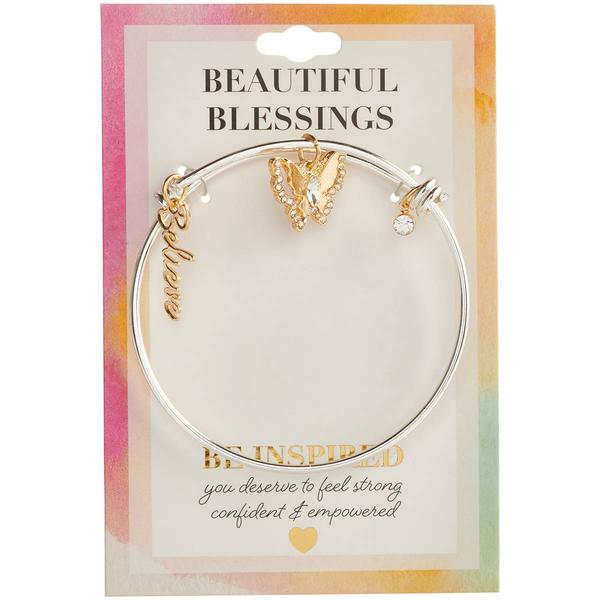 Beautiful Blessings Silver Butterfly Believe Charm Bracelet