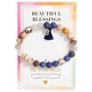 Beautiful Blessings Blue Stone Clover Charm Bead Bracelet
