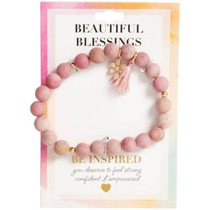 Beautiful Blessings Rose Stone Flower Charm Bead Bracelet
