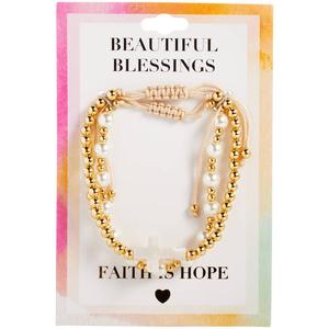 Beautiful Blessings Gold-Tone Pearl Cross Bracelet