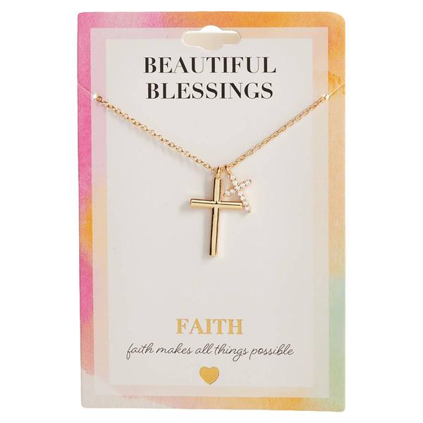 Beautiful Blessings Gold-Tone CZ Double Cross Necklace