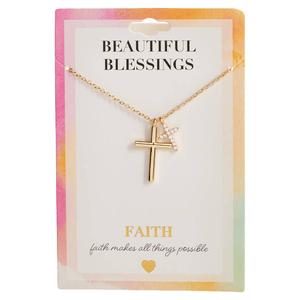 Beautiful Blessings Gold-Tone CZ Double Cross Necklace