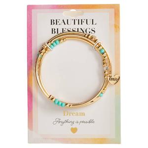 Beautiful Blessings Gold-Tone Turquoise Bead Heart Charm Bracelet