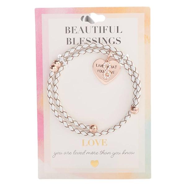 Beautiful Blessings White Leather Coil Infinity Charm Bracelet