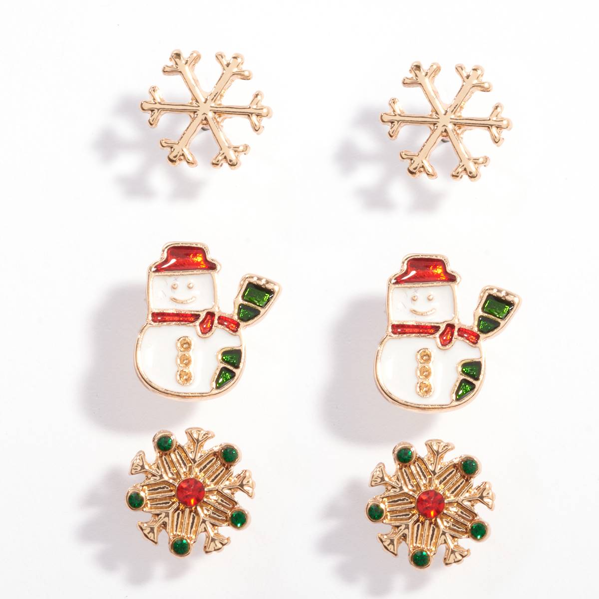 Snowflakes & Snowman 3pr. Stud Earrings Set