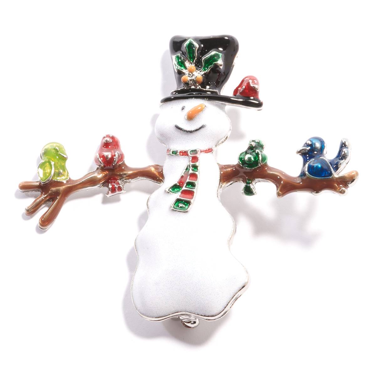 Enamel Snowman With Birds Pin